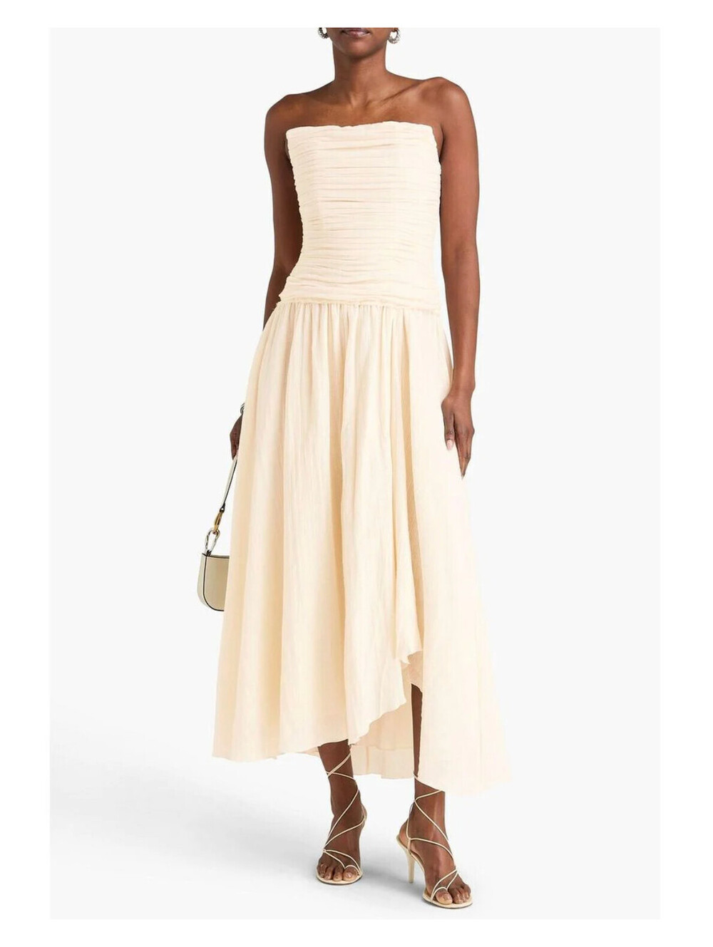 NWT Staud High Tide Asymmetrical Strapless Maxi Dress Ivory Gauze Sz 8/Medium - Picture 5 of 9
